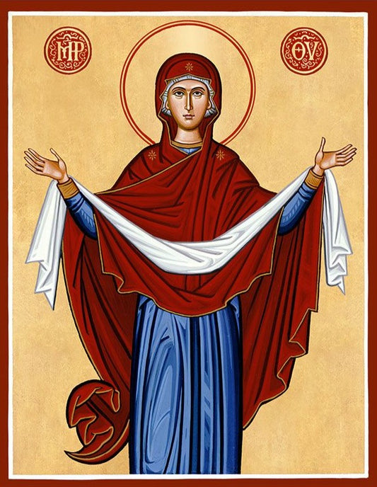 Handpainted orthodox religious icon Virgin Mary Holy Protection - HandmadeIconsGreece
