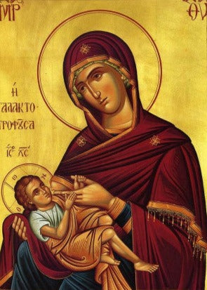Handpainted orthodox religious icon Virgin Mary The Milk Feeder - HandmadeIconsGreece