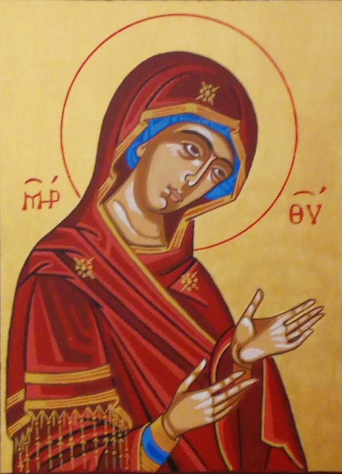 Handpainted orthodox religious icon Virgin Mary praying - HandmadeIconsGreece