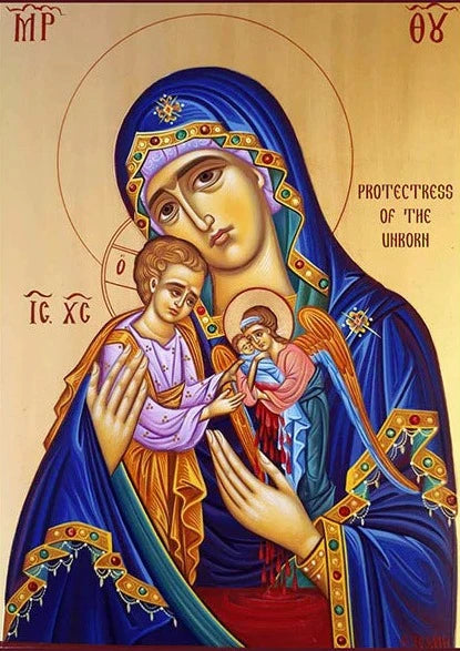 Handpainted orthodox religious icon Virgin Mary Protectress of the Unborn - Handmadeiconsgreece